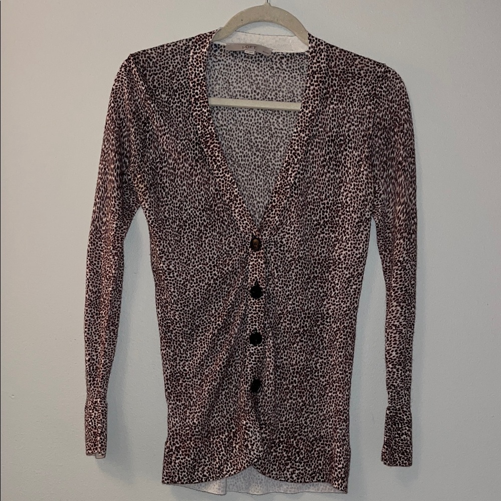 LOFT Animal Print Cardigan in Brown and Black - petite small